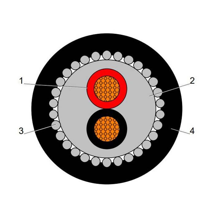 BAHRA CABLES - Power Cable Low Voltage, XLPE Copper SWA, 2x4mm, 600/1000V, Black - RM IEC 60502-1 FR-IEC 60332-1