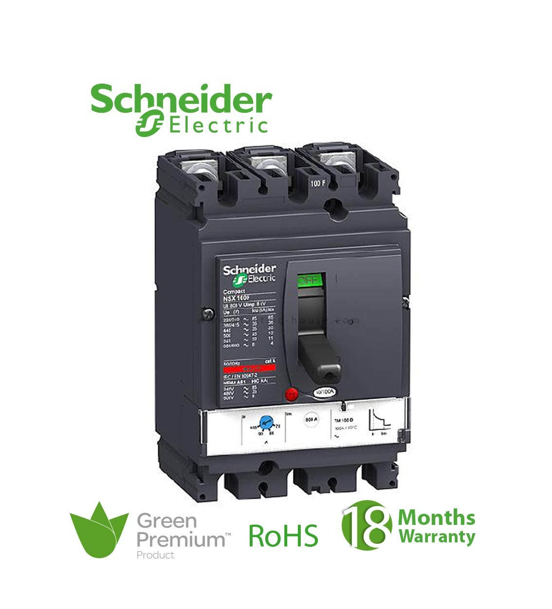 SCHNEIDER - MCCB Breaker, ComPact NSX160N, 3P 3d, 50kA at 415 VAC, TMD Trip Unit 160A