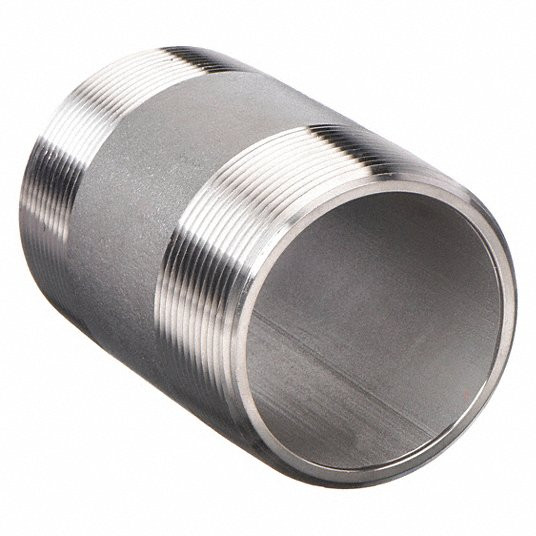 Nipple, 316 Stainless Steel, 2Inch Nominal Pipe Size, 3Inch Overall Lg, Threaded on Both Ends