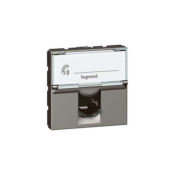 LEGRAND - Telephone Socket Arteor, RJ12, 6 Contacts, Square, 2 Modules, Magnesium