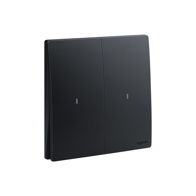 LEGRAND - Double Pole Switch Mallia Senses, 2 Gang, 1 Way, 20AX, 250V, with Red Indicator, Matt Black