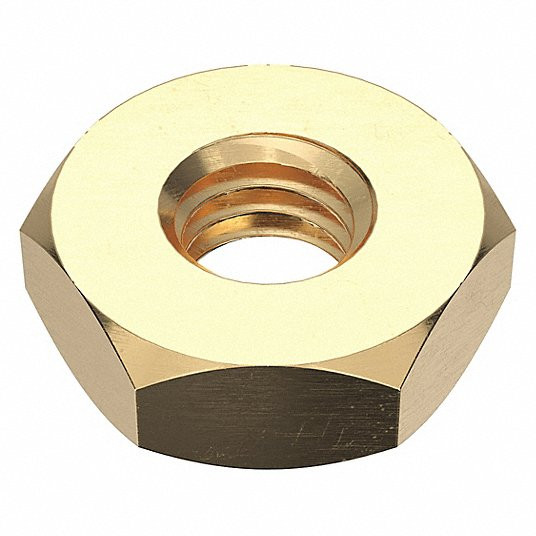 Hex Nut, Machine Screw Nut, Brass, Not Graded, Plain, #6-32 Dia./Thread Size, Right Hand