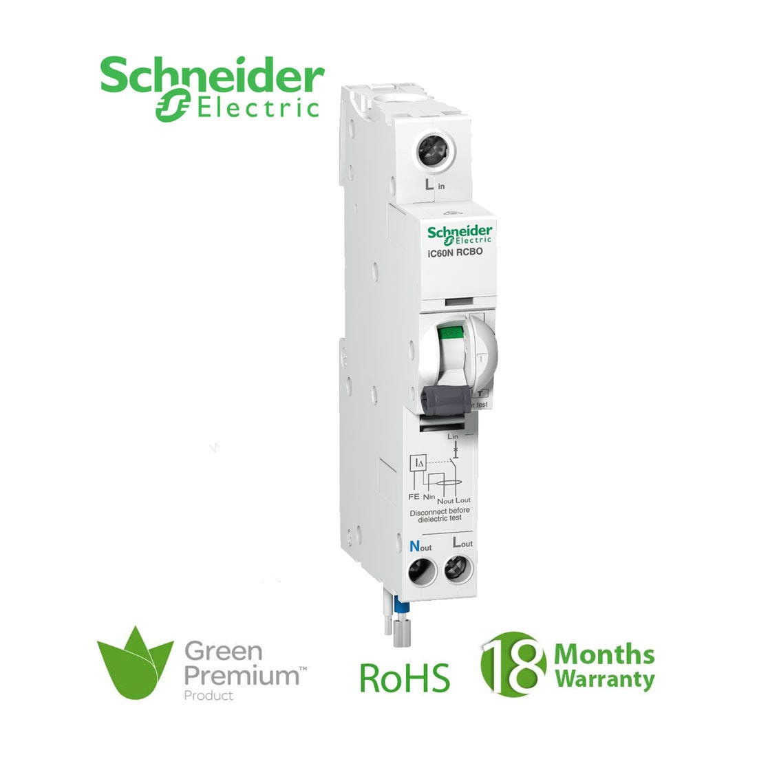 SCHNEIDER - RCBO Breaker, Acti9 iC60N, Earth Leakage, 1P + Ns, C curve, 20A, 30mA, 240 V