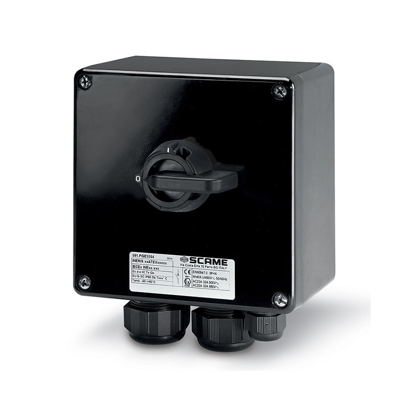 SCAME - Enclosed Switch Disconnector, 32A, 3/4P, IP66, 160x160x90mm, II  2GD, GRP, General, Grey
