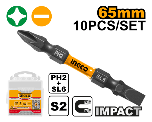 Impact screwdriver bits PH2+SL magnet 10 pcs لقم مفك البراغي 10 قطع مغناطيس