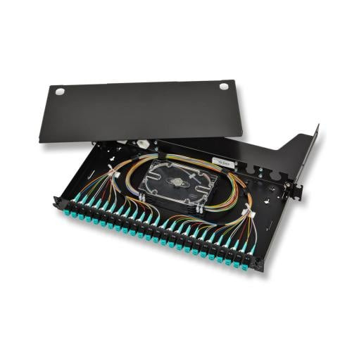 فايبر باتش بانل من كورنينج - 24 فايبر - 1U - Multimode OM3/OM4 - أسود - LAN1-24AD-PGTL-B
