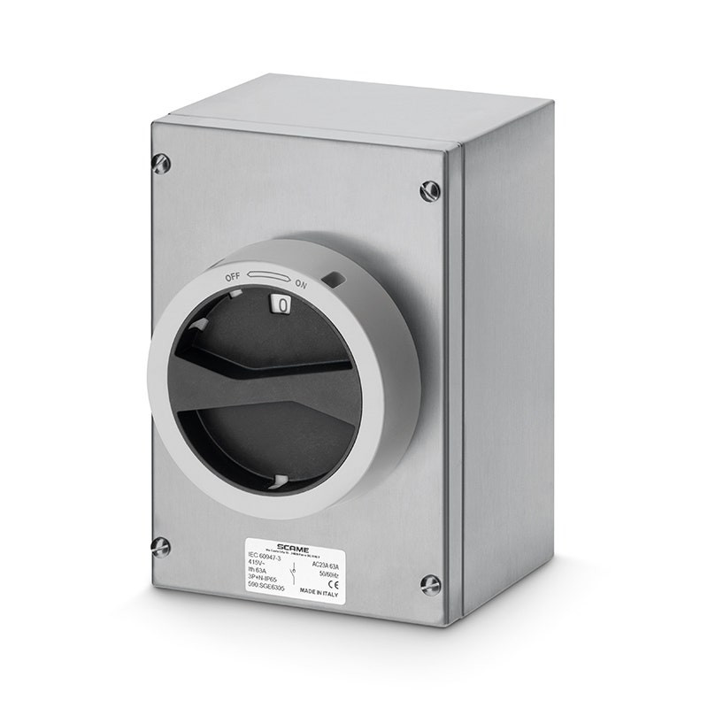 SCAME - Enclosed Switch Disconnector, AC22A/AC23A, 80A, 3P+SN, IP65, 150x220x120mm, Y4, IK10, General, Grey/Black, SN (Solid Neutral)