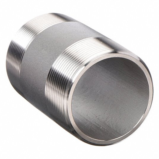 Nipple, 304 Stainless Steel, 1Inch Nominal Pipe Size, 2Inch Overall Length, Threaded on Both Ends