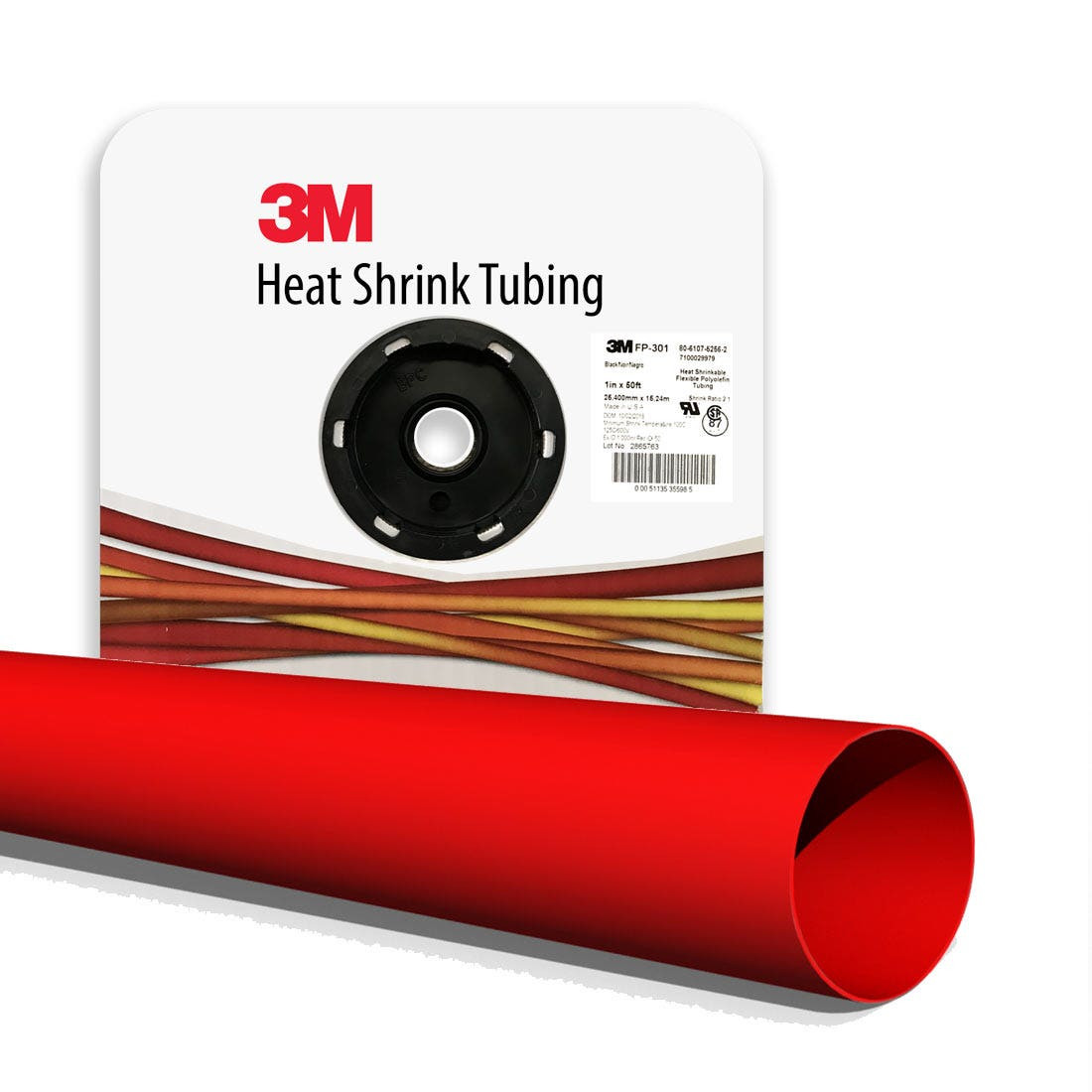 3M - Heat Shrink Thin-Wall Tubing, FP-301, 1 Inch x 50 Feet (15.24m) Spool, Red
