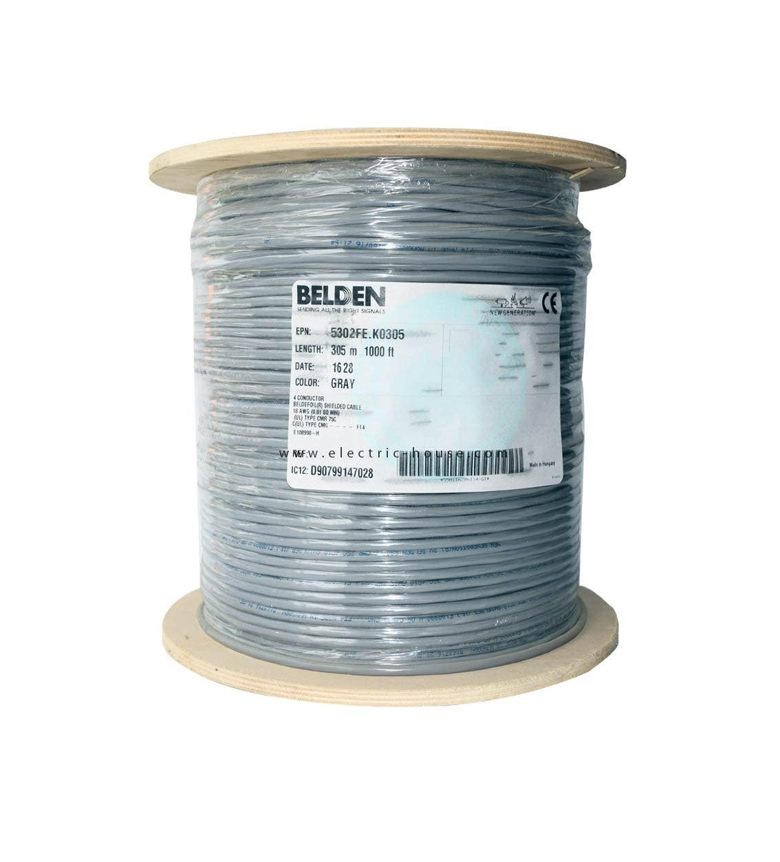 BELDEN - 4C*18 AWG Security Audio Cmr CU/PP/FS/FR/PVC, Grey, 305 Meters/Roll