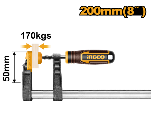 Ingco F Clamp 8" size:50x200mm مربط نجارين 8 بوصة