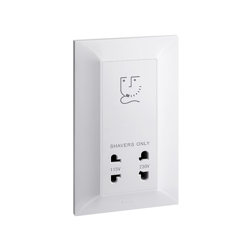 LEGRAND - Shaver Socket Belanko S, 1 Gang, 115/230V, 20VA, 50/60Hz, Vertical, Flush, White