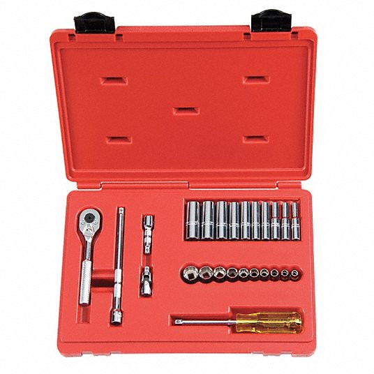 Socket Wrench Set, Socket Size Range 3/16 inch to 9/16 inch, Drive Size 1/4 inch, Drive Type Hand