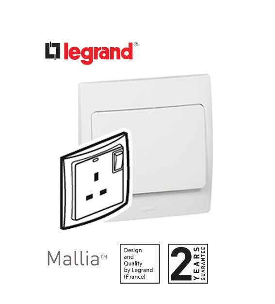 DISCONTINUED LEGRAND - Double Pole Socket Outlet Mallia, switched, 1 Gang, 13 A, 250 V~, White