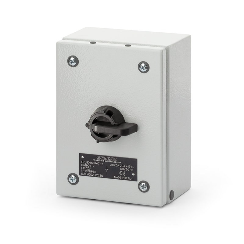 SCAME - Enclosed Switch Disconnector, Varnished Metal, 63A, 3P, IP65, 150x210x107mm, Y2, IK10, General, Grey/Black