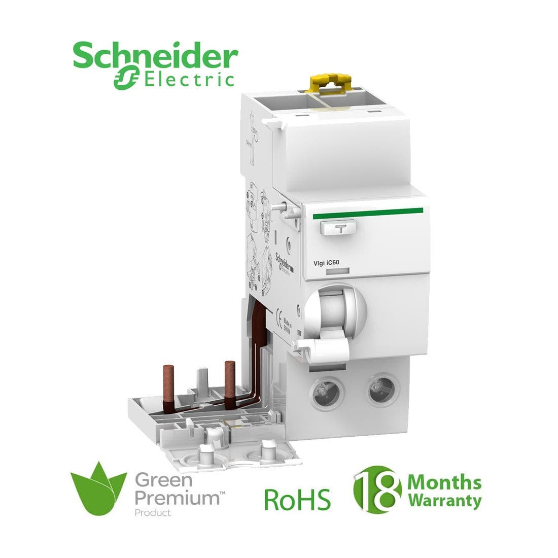 SCHNEIDER - Vigi iC60, Earth-Leakage add-on block, 2P, 63A, 30mA, A Type