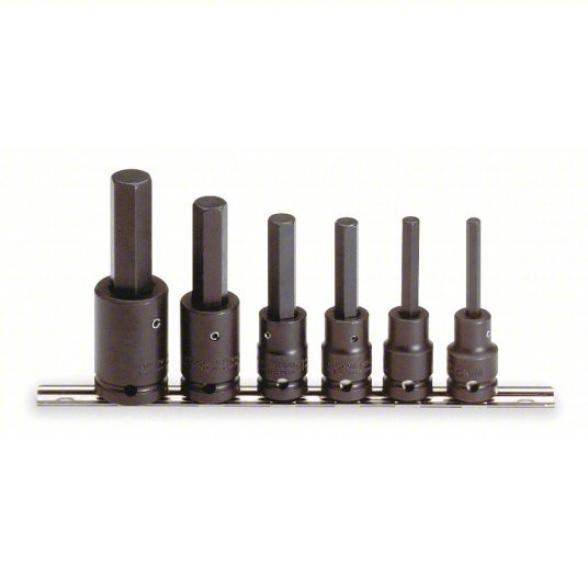 Impact Socket Bit Set, Metric, 1/2 inch Drive Size, 6 Pieces, 6 mm to 17 mm Range of Tip Sizes