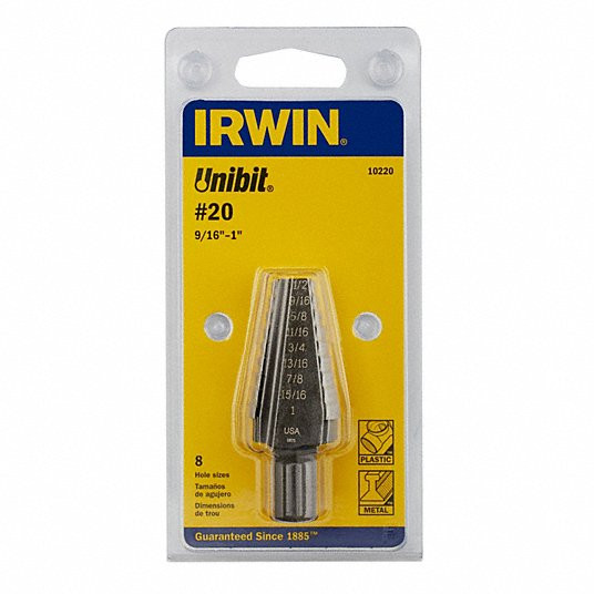 Step Drill Bit, High Speed Steel, Black Oxide, 9/16 in to 1 in Size Range