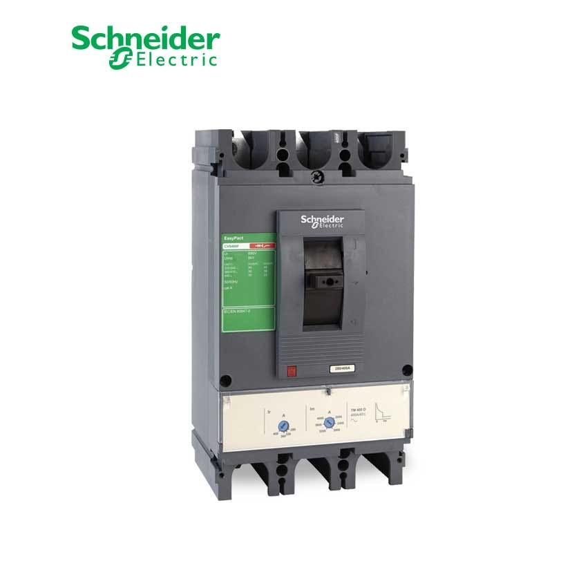 SCHNEIDER - MCCB Breaker, EasyPact CVS400N, 50kA at 415 VAC, 400 A ETS 2.3 electronic trip unit, 3P 3d