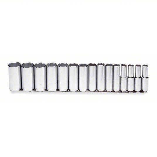 Socket Set, 1/2 inch Drive Size, 15 Pieces, 3/8 inch to 1 1/4 inch Socket Size Range, (15) 6-Point