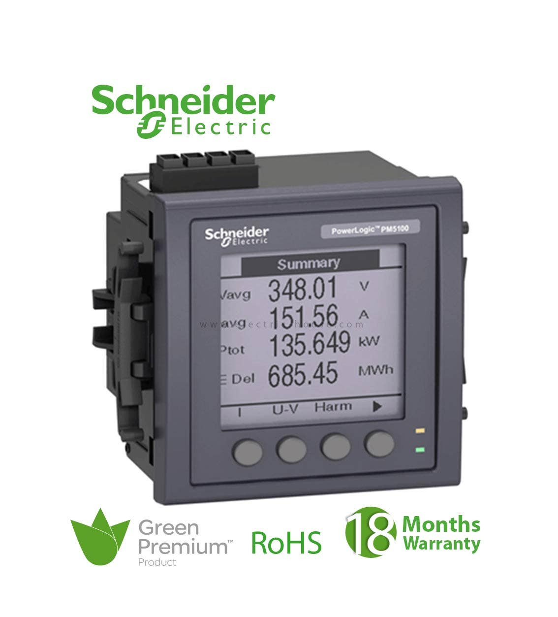 SCHNEIDER - Pm5110 Powermeter W Modbus, Upto 15Th H, 1Do 33Alarms, Flush Mount