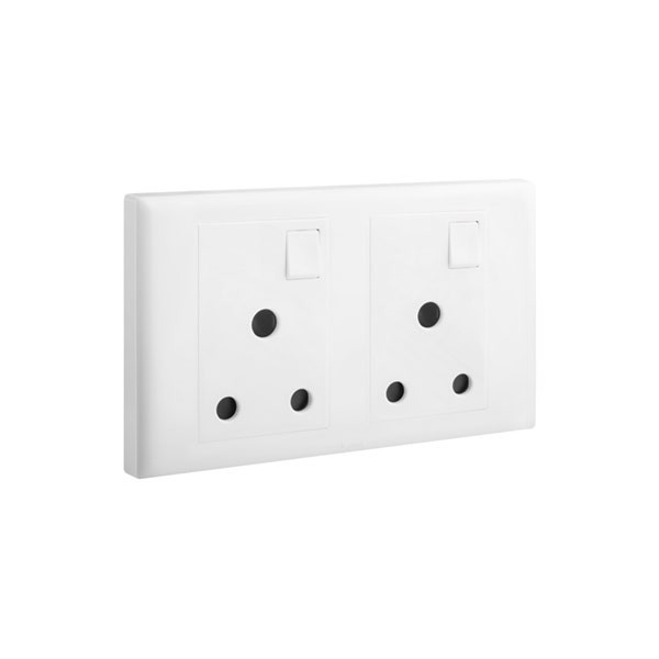 LEGRAND - Socket Eloe, BS, 2 Gang, Single Pole, Switched + Neon, 15A, 250V, White