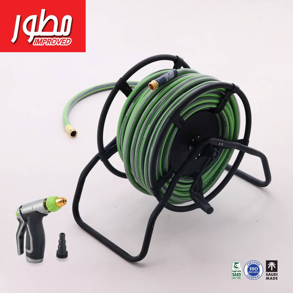 STEEL REEL WITH WATER &amp; GARDEN HOSE 3/4" - 30 M WITH WATER GUN
