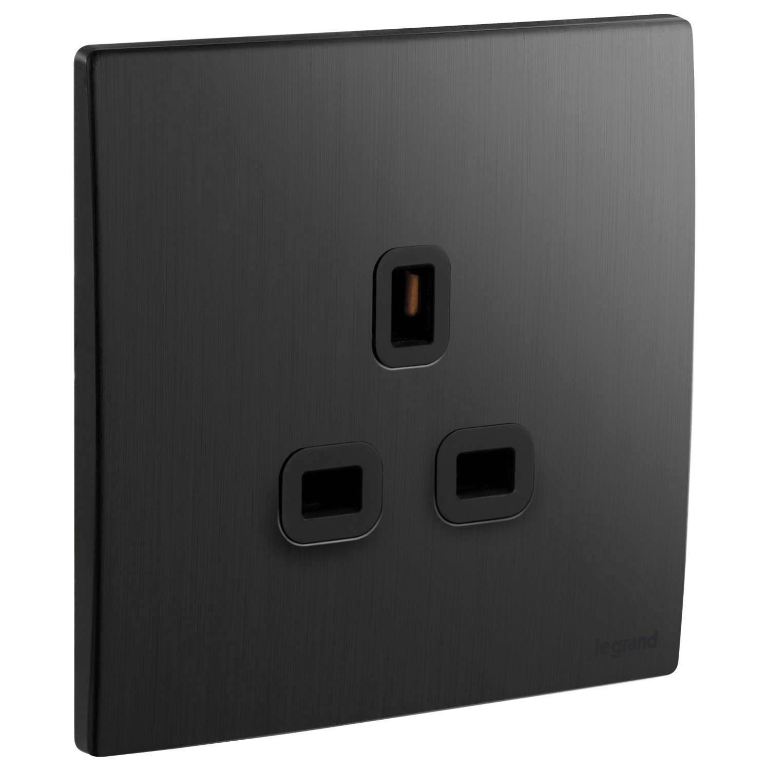 LEGRAND - British Standard Single Pole Socket Outlet Mallia, 1 Gang, Unswitched, 13 A, 250 V~, Brushed Black