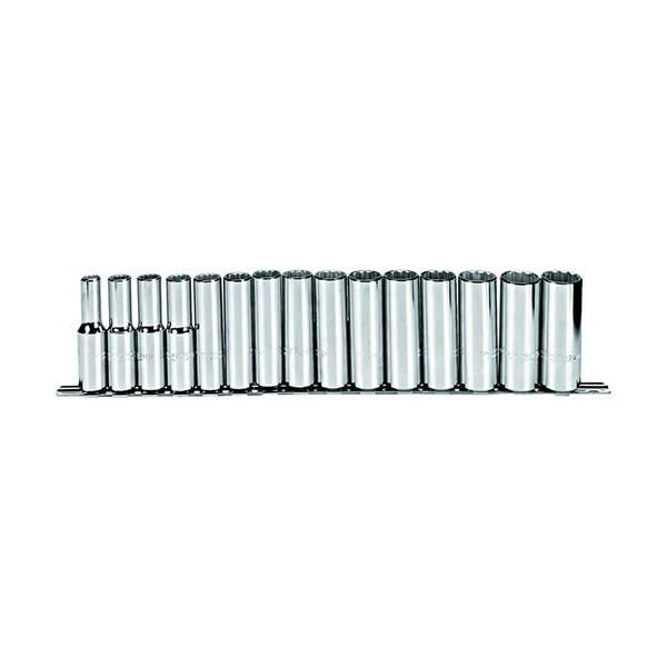 PROTO - 1/2" Drive Metric Deep Socket Set, 15 Pieces, 12 Point
