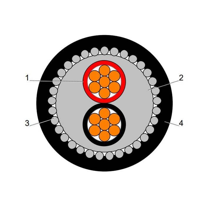 BAHRA CABLES - Power Cable Low Voltage, XLPE Copper SWA, 2x16mm, 600/1000V, Black - RM IEC 60502-1 FR-IEC 60332-1
