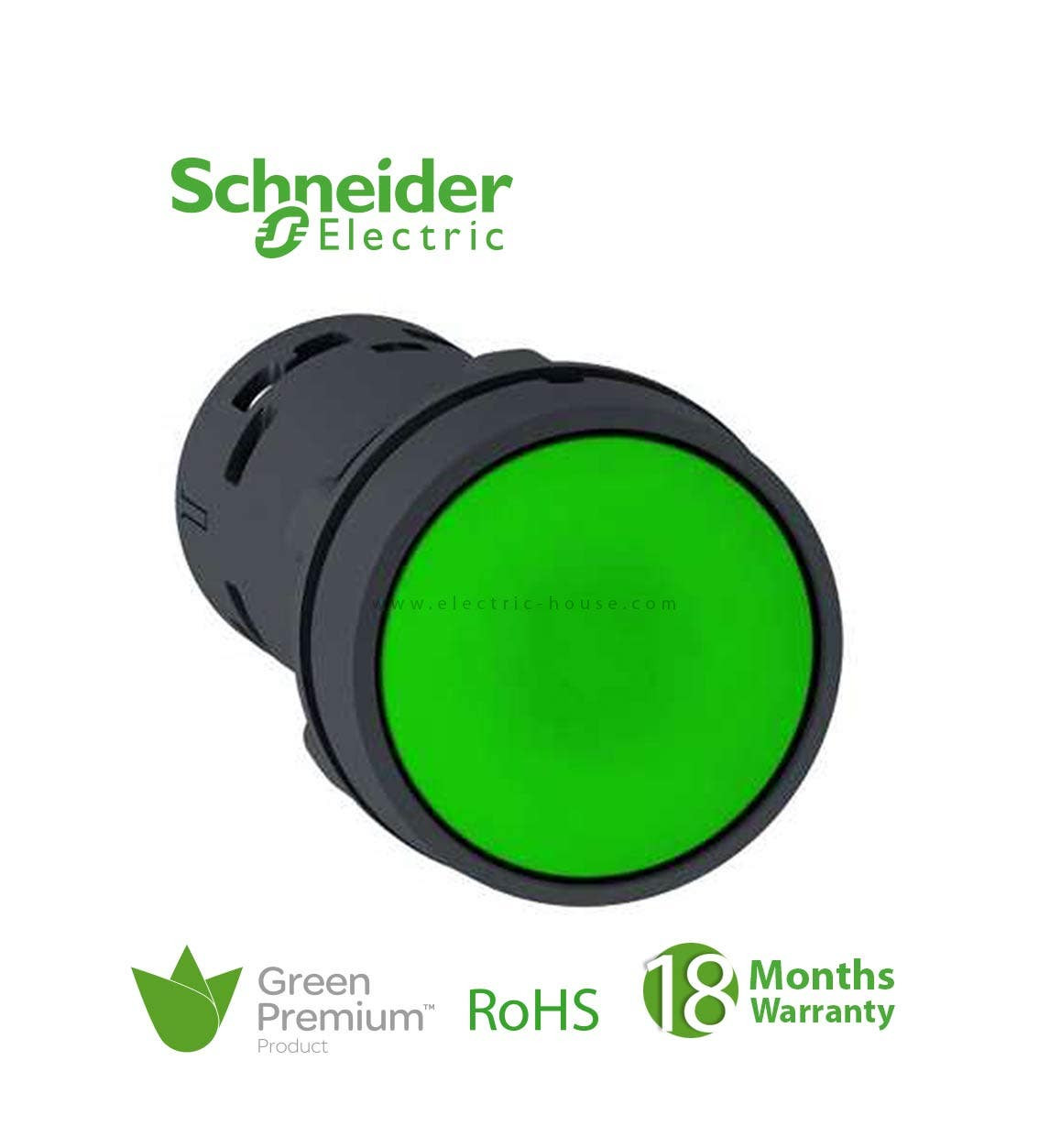 SCHNEIDER - Push Button, Spring Returnn, Green -1No