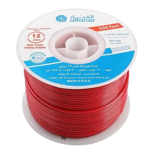 Alfanar-Electrical Cable- AWG 12-450/750 volts -Cu/PVC- 250ft-Red
