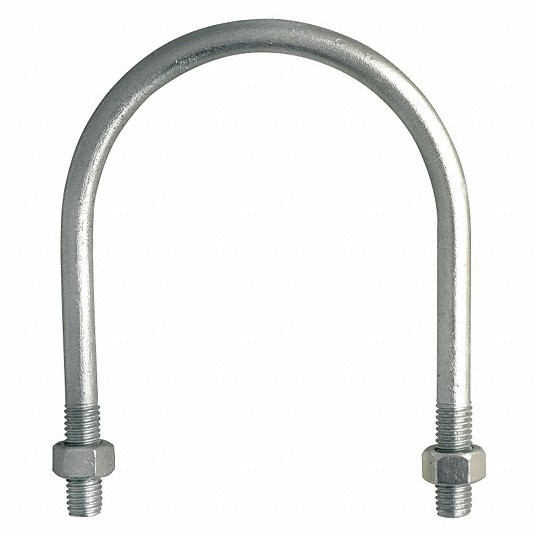U-Bolt, Round Bend, Low Carbon Steel, Hot Dipped Galvanized, 3/8Inch-16, 1 1/4Inch Thread Length