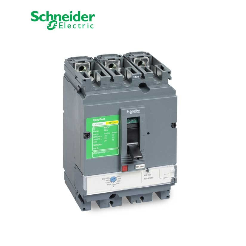 SCHNEIDER - MCCB Breaker, EasyPact CVS100F, 36kA at 415 VAC, 100 A magnetic MA Trip Unit, 3P 3d