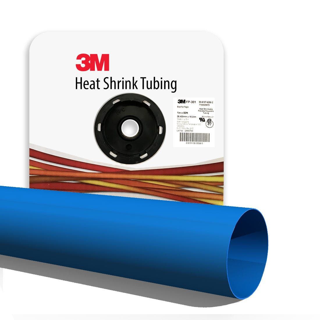 3M - Heat Shrink Thin-Wall Tubing, FP-301, 1 Inch x 50 Feet (15.24m) Spool, Blue