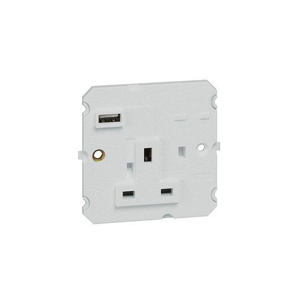LEGRAND - Socket Arteor, 13A-250V, BS, with USB Type-A Charger, Single Pole Unswitched, Soft Aluminium