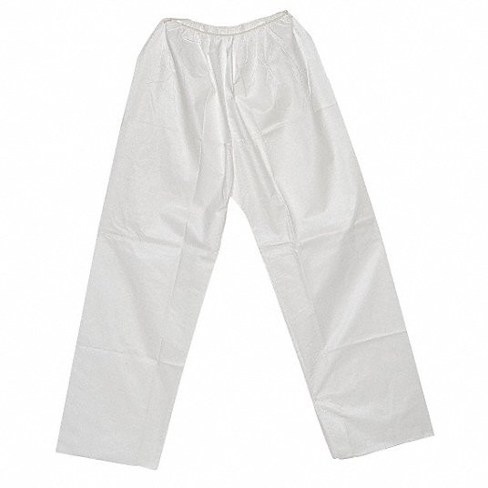Disposable Pants, L, Elastic Waist, White