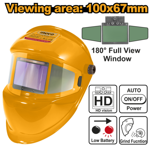 Auto-darkening welding helmet 100 x 67 mm Sensors:4ماسك لحام اصفر اوتوماتيكي صناعي