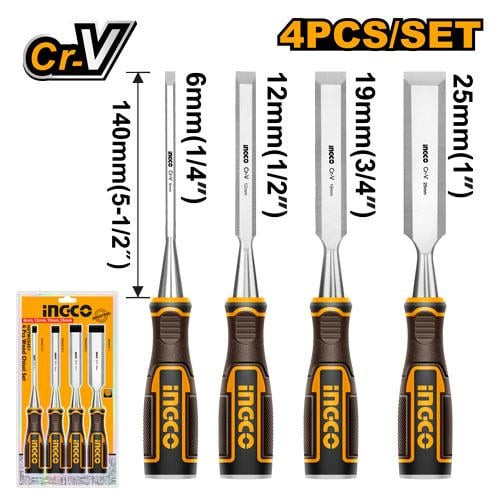 4 Pcs wood chisel set Width:6mm,12mm,19mm,25mm طقم ازميل حفر خشب 4 قطع 6,12,19,25 ملم