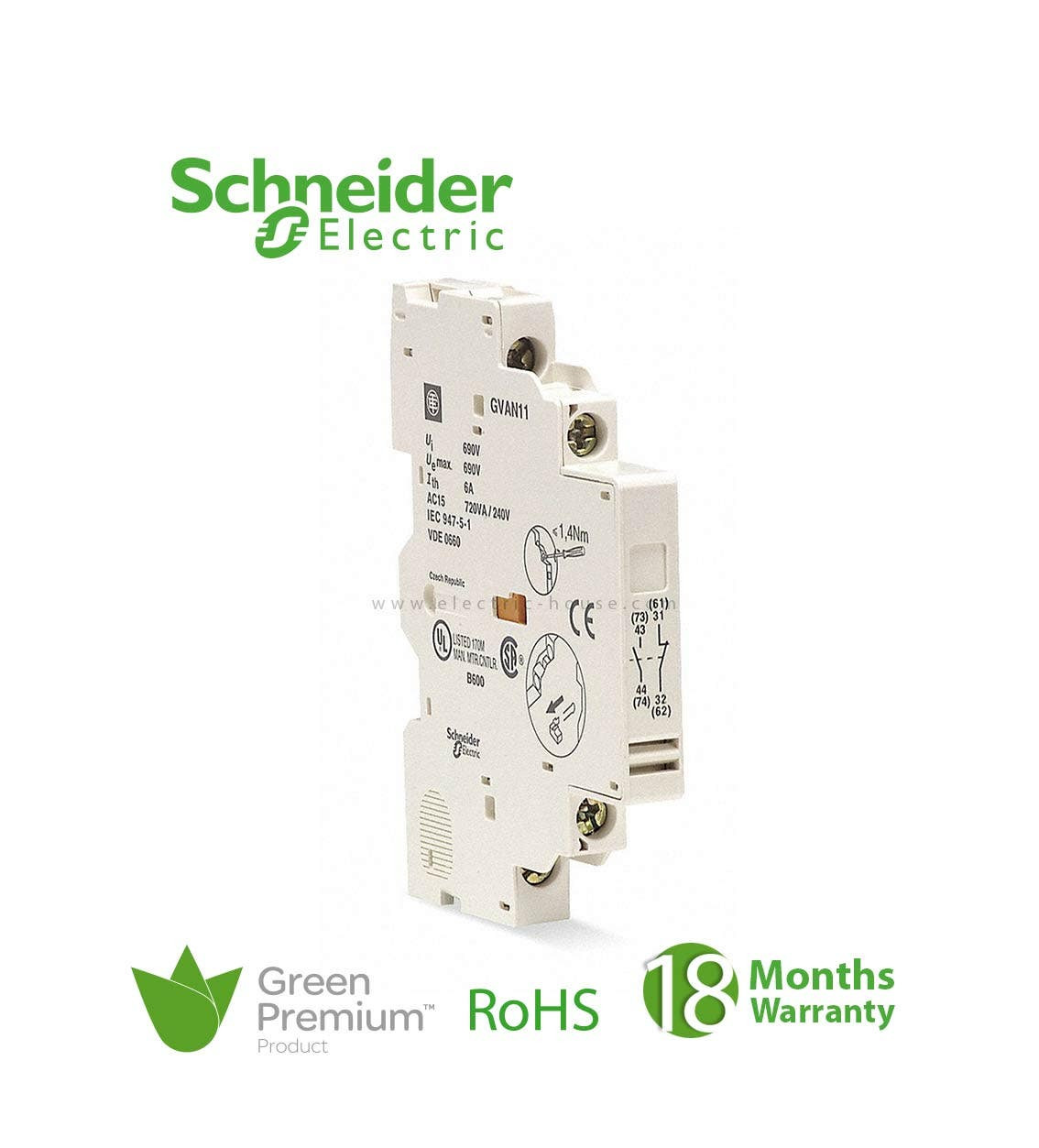 SCHNEIDER - Auxiliary Contact Block, 1 No + 1 NC, Tesys GV2 GV3 