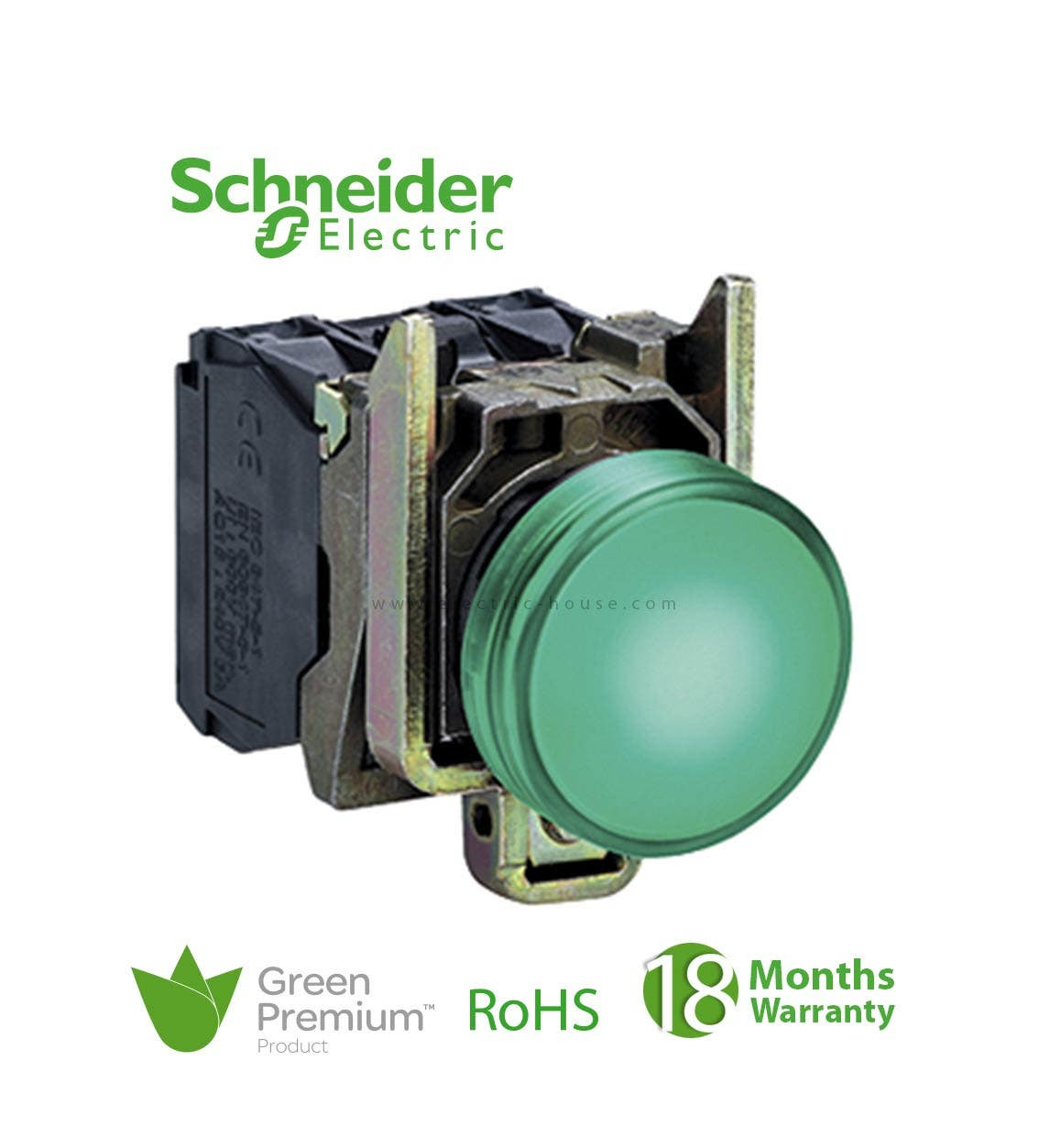 SCHNEIDER - Green Complete Pilot Light Ø22 Plain Lens With Integral Led 230-240V