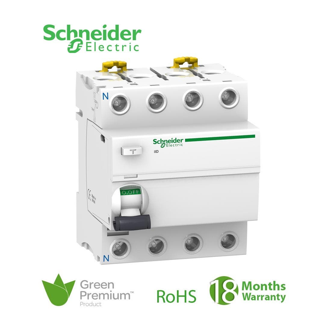 SCHNEIDER - RCCB Breaker, Acti9 iID, 4P, 100A, 100mA, Type AC