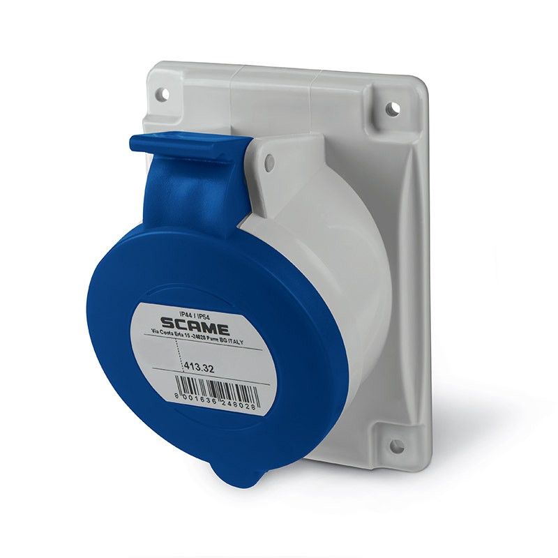 SCAME - Flush Mounting Socket, 32A, 2P+E, IP44/IP54, 220/250 V, 6H, 50Hz 60Hz, Screw Terminals