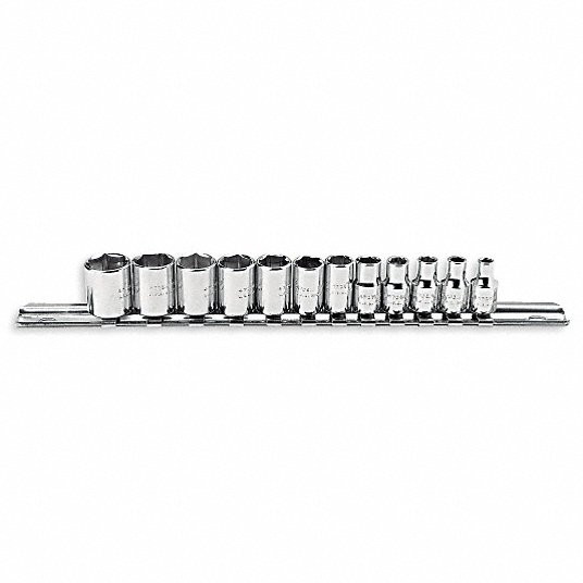 Socket Set, Socket Size Range 4 mm to 14 mm, Drive Size 1/4 inch, Metric, 6-Point
