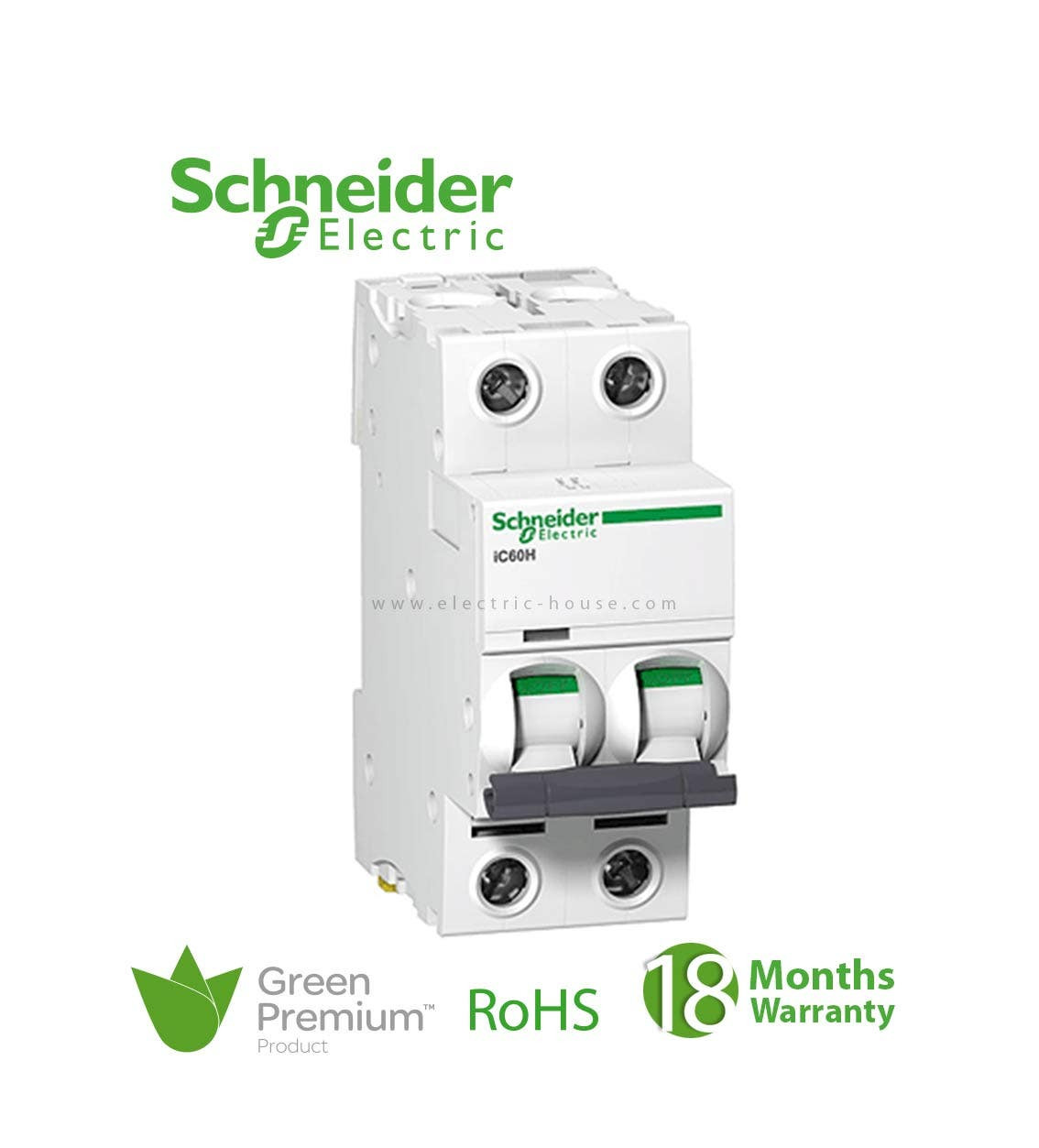 شنايدر - قاطع فرعي 2 خط - 32 أمبير - Acti9 iC60N, 2P, 32A, C Curve