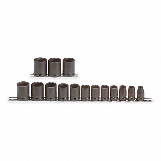 Impact Socket Set, 1/2 inch Drive Size, 15 Pieces, 3/8 inch to 1 1/4 inch Socket Size Range, SAE