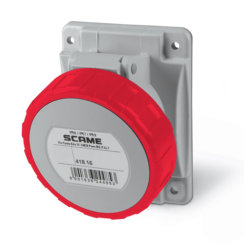 SCAME - Flush Mounting Socket, 16A, 3P+N+E, IP66/IP67/IP69, 346/415 V, 50Hz 60Hz, Screw Terminals
