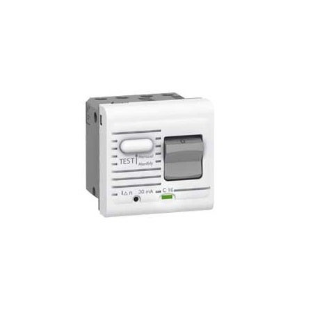 LEGRAND - RCBO Mosaic, 1 Pole, with N 230 V~ and Test Button, 16 A, 10 mA, 2 Modules -White