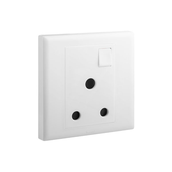 ليجراند - مقبس إلوي، بريطاني، مفرد، أحادي القطب، Switched + نيون، 15A، 250V، أبيض