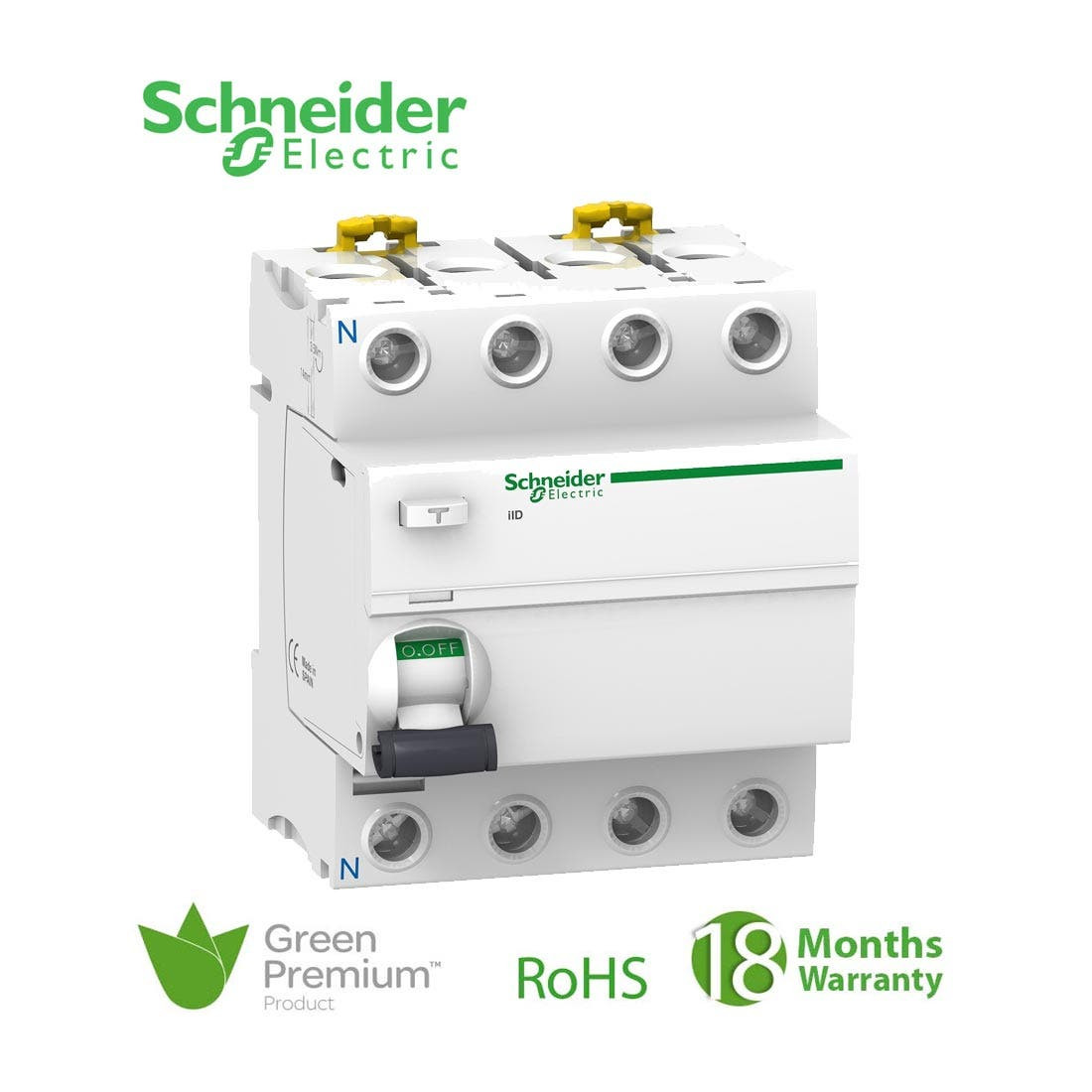 SCHNEIDER - RCCB Breaker, Acti9 iID, 4P, 80A, 300mA, Type AC